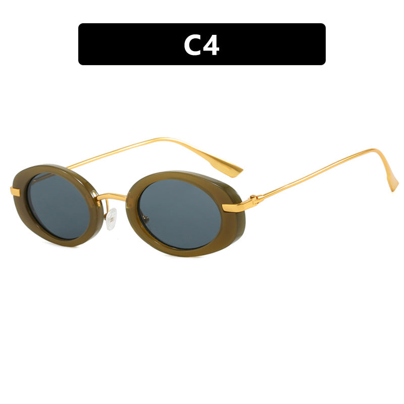 Small frame oval retro Instagram influencer same style sunglasses high-end fashion show sunglasses personality