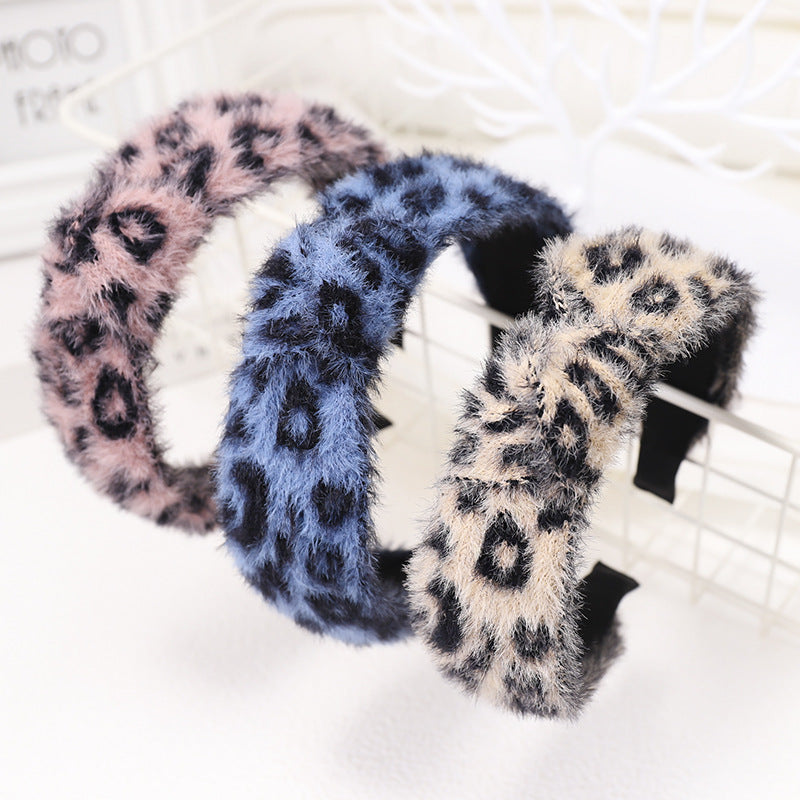 Autumn and Winter Vintage Small Fragrant Wind Mink Hair Leopard Pattern Wavy Dot Middle Twist Hair Band Wide Edge Hair Clip C743