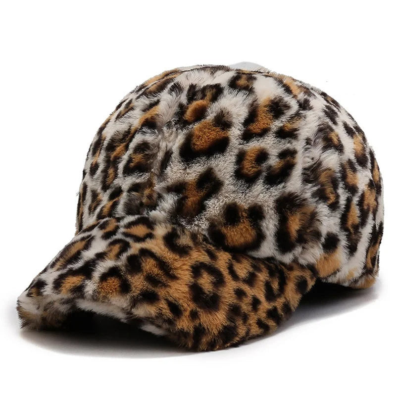 Short Brim Leopard Print Adjustable Women Baseball Cap Zebra Stripes Autumn Winter Short Plush Dad Hat Snapback