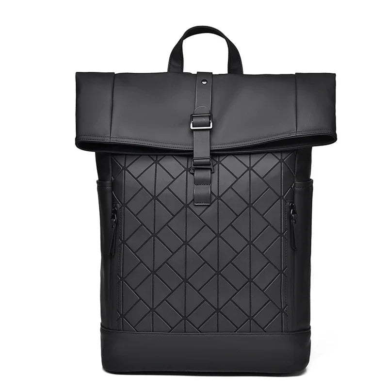 Men's Unisex Rolltop Backpack Quilted Design Black Travel Bag