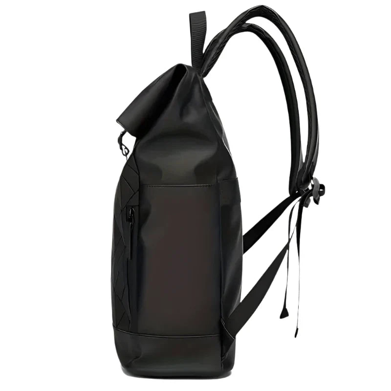 Men's Unisex Rolltop Backpack Quilted Design Black Travel Bag