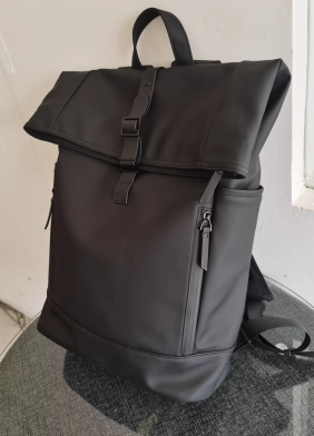 Men's Unisex Rolltop Backpack Quilted Design Black Travel Bag
