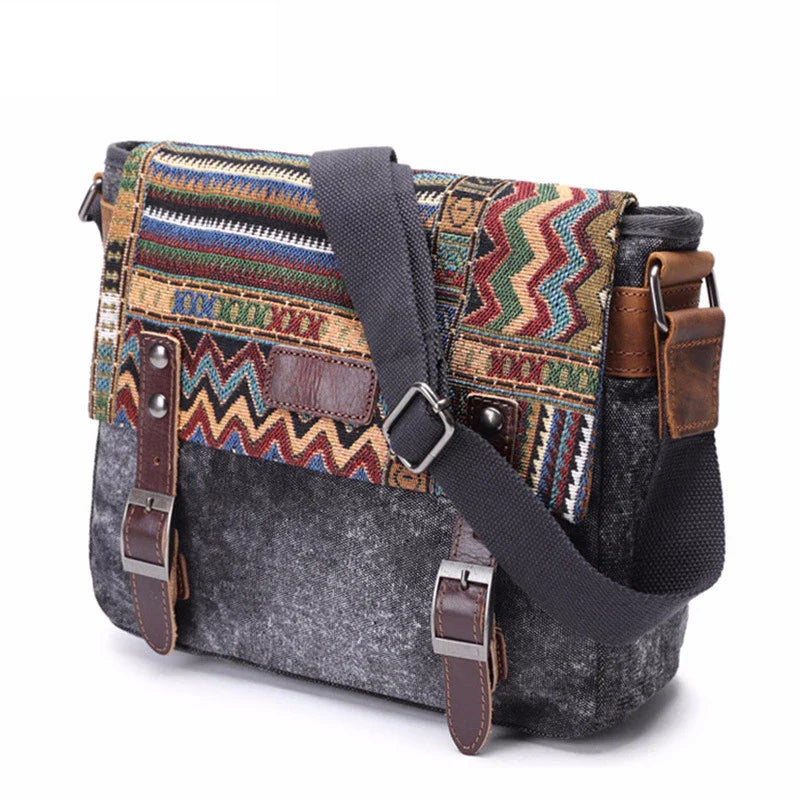 Women's Vintage Striped Pattern Canvas Crossbody Messenger Bag