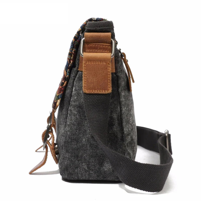 Women's Vintage Striped Pattern Canvas Crossbody Messenger Bag