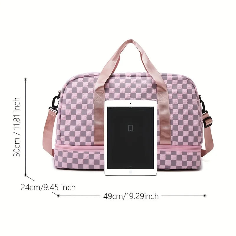 Maya | Checkerboard Pattern Large Capacity Weekender Duffle Bag