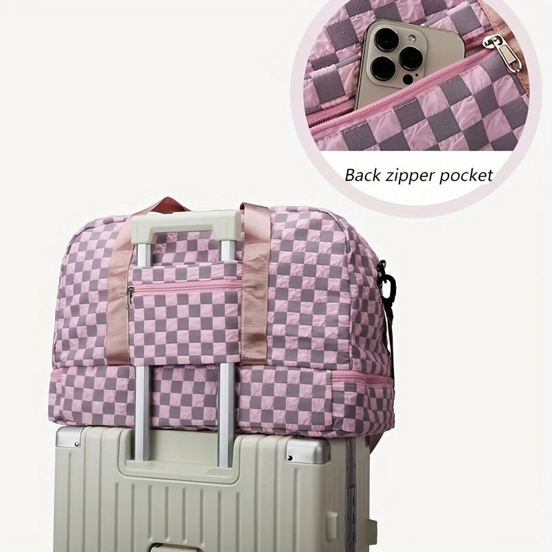 Maya | Checkerboard Pattern Large Capacity Weekender Duffle Bag