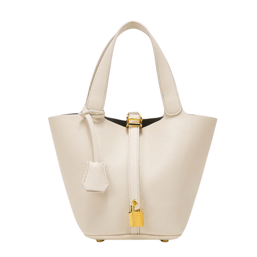 Women’s Elegant Top Handle Handbag with Gold Accent Lock