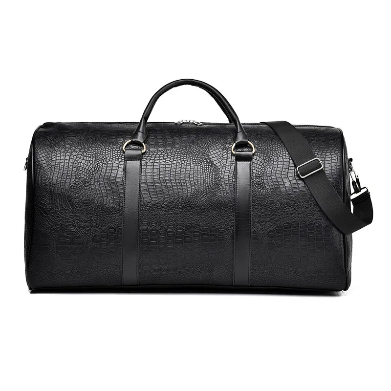 Aston | Large Crocodile-Embossed Leather Travel Garment Duffle Bag