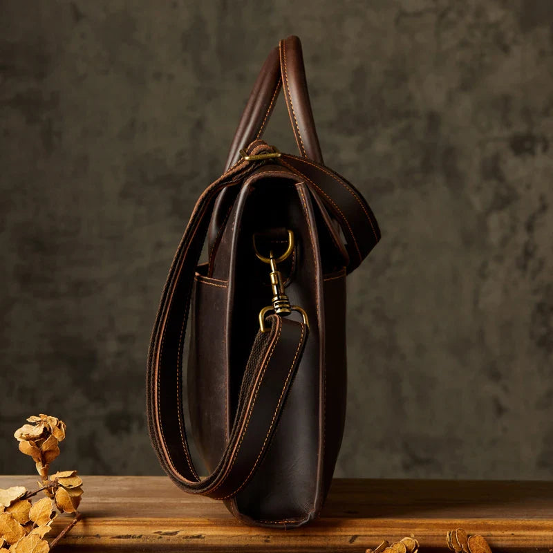 Men's Genuine Leather Business Briefcase Crossbody Messenger Bag