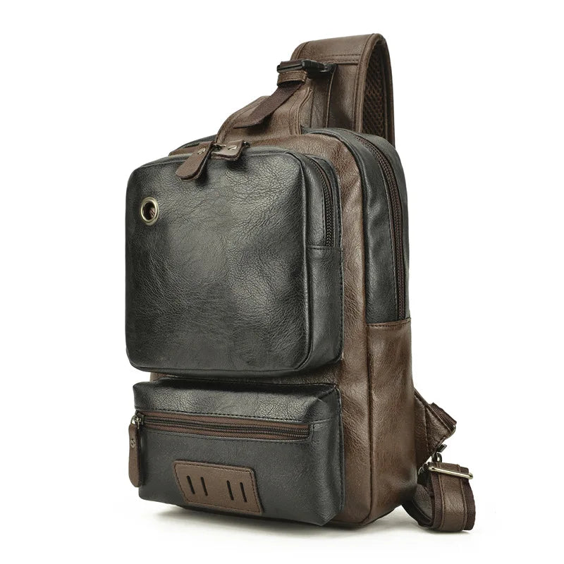 Adam | Men's PU Leather Crossbody Sling Travel Bag with Charging Port