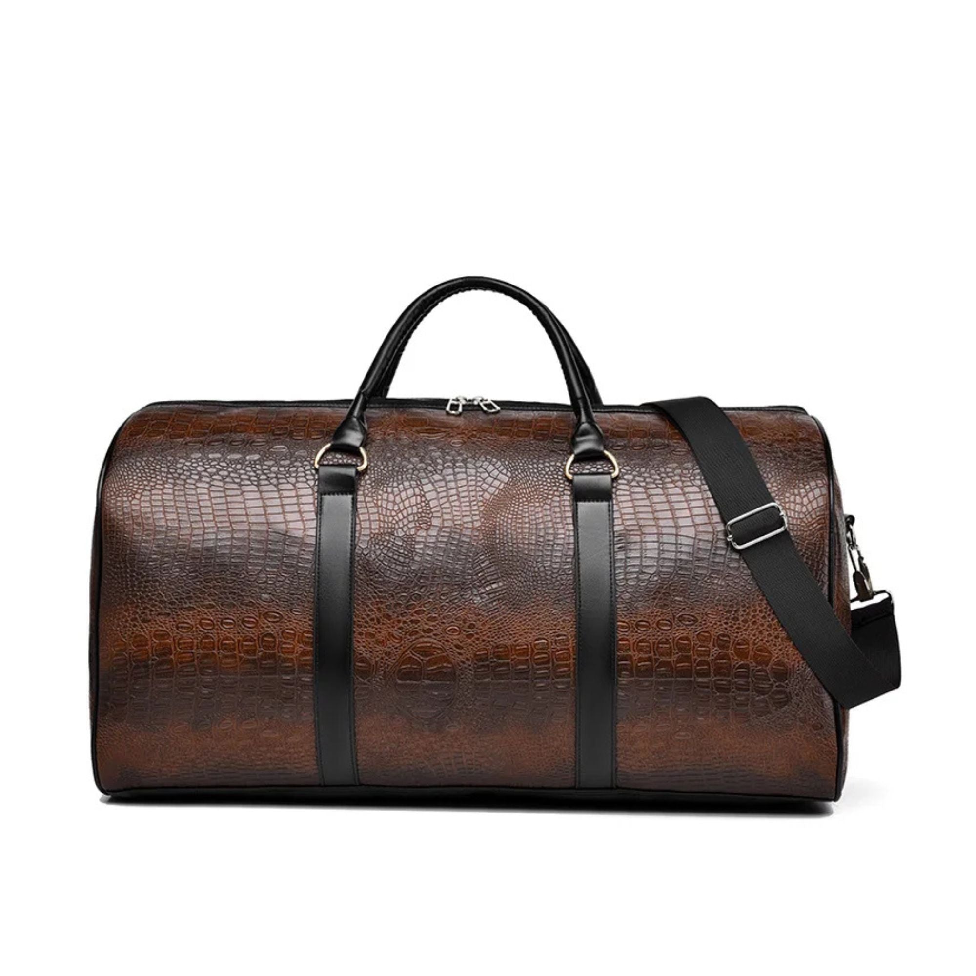 Aston | Large Crocodile-Embossed Leather Travel Garment Duffle Bag