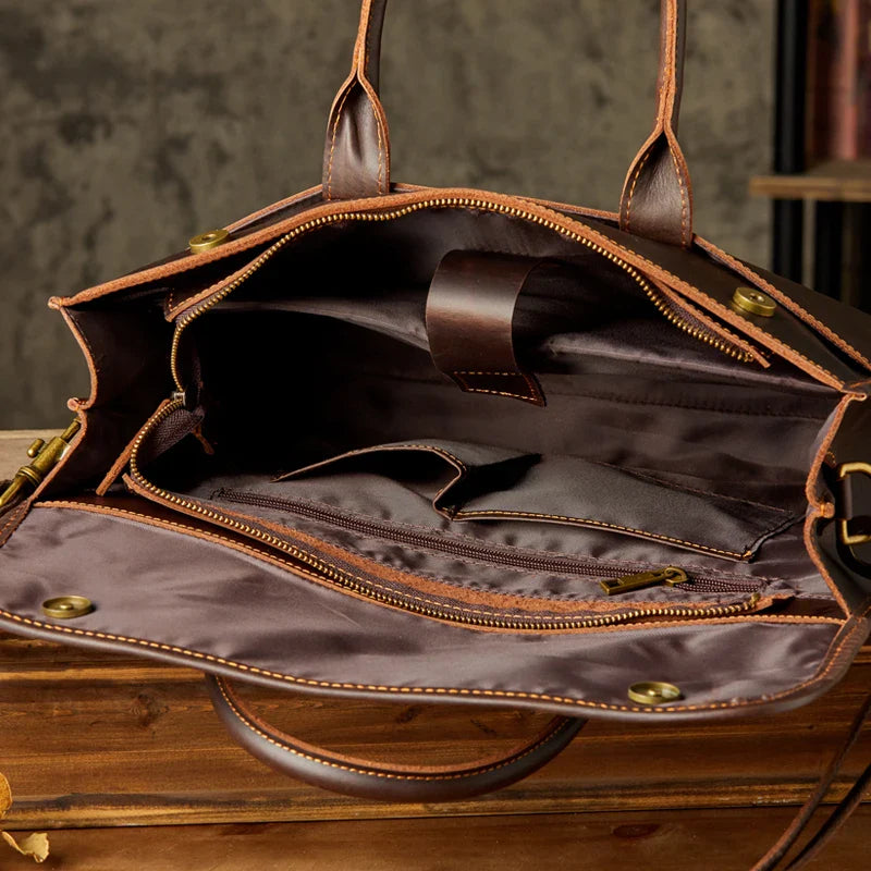 Men's Genuine Leather Business Briefcase Crossbody Messenger Bag