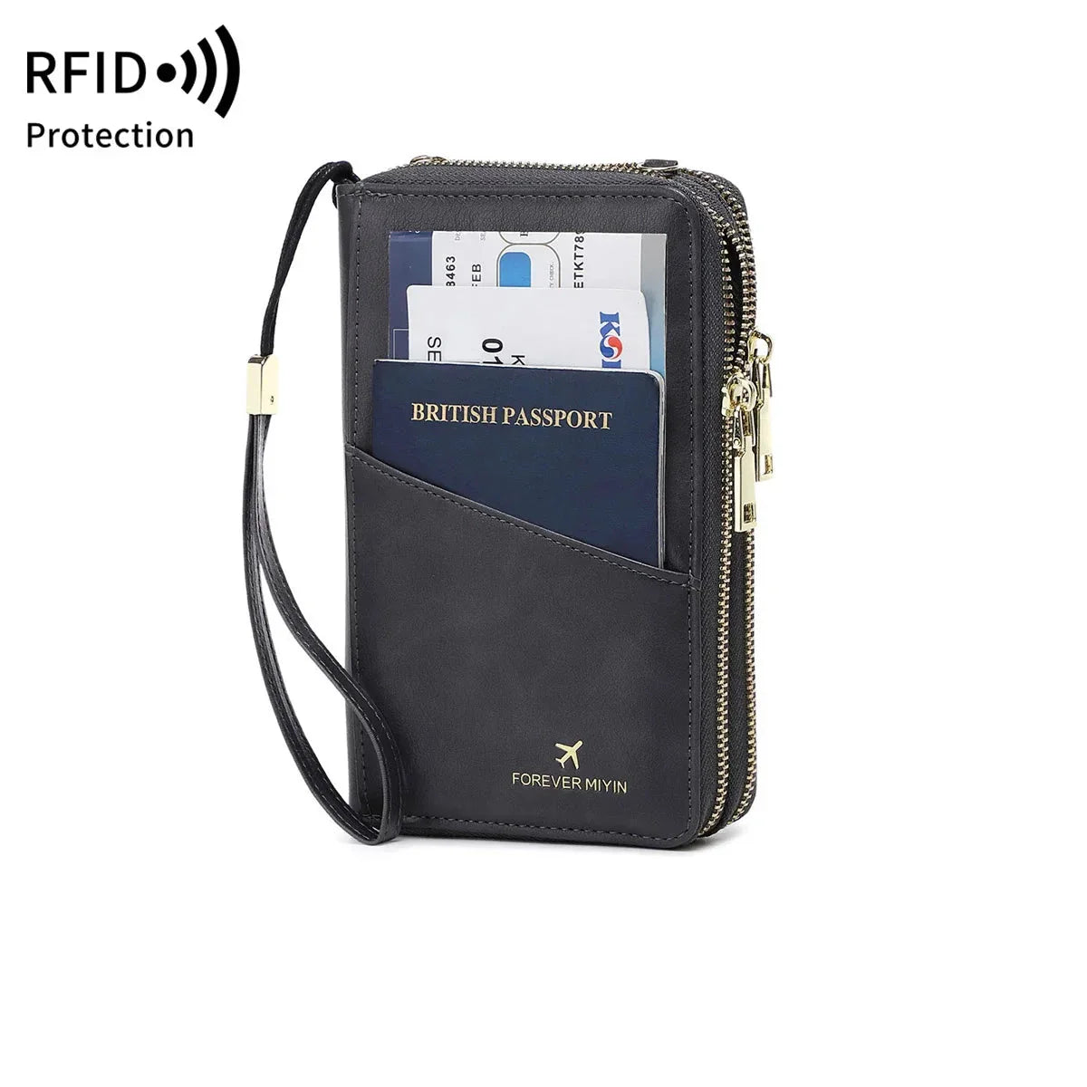 Sophia | RFID Blocking Passport Holder Travel Wallet with Strap