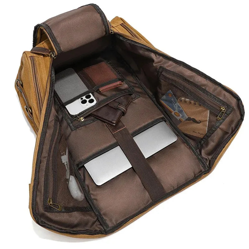 Men's Spacious Canvas Travel Hiking Carry On Rucksack Laptop Backpack