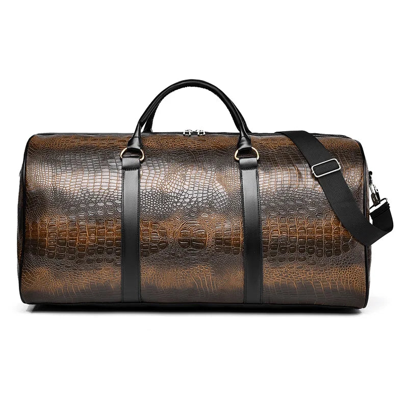 Aston | Large Crocodile-Embossed Leather Travel Garment Duffle Bag