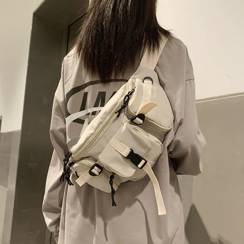Bella | Women's Cream Multi-Pocket Crossbody Bum Travel Bag