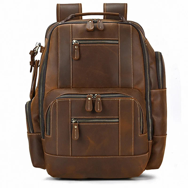 Men's Vintage Leather Large Travel Hiking Laptop Backpack