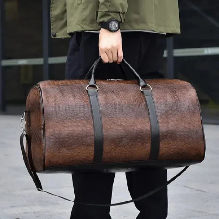 Aston | Large Crocodile-Embossed Leather Travel Garment Duffle Bag