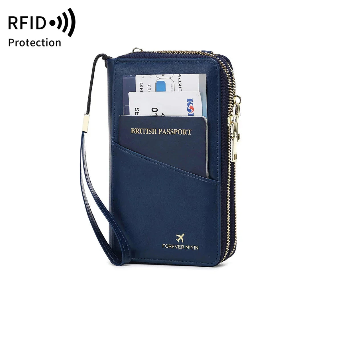 Sophia | RFID Blocking Passport Holder Travel Wallet with Strap