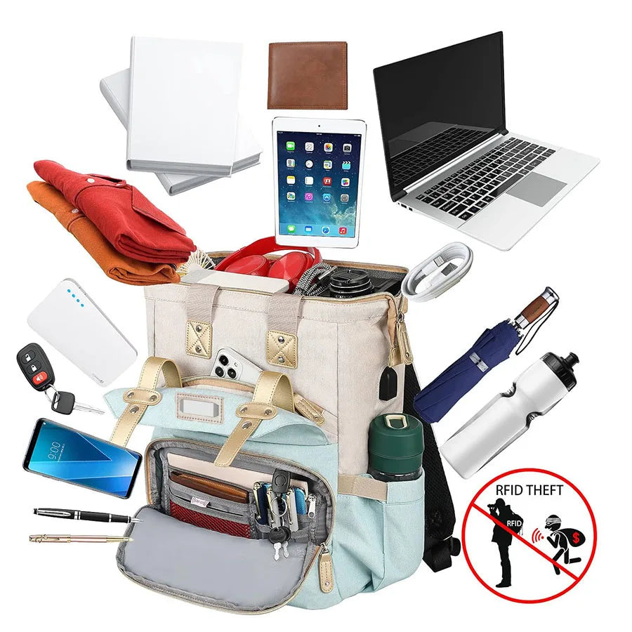 Grace | Women's Oxford Fabric Large Travel Laptop Backpack with USB Charging Port