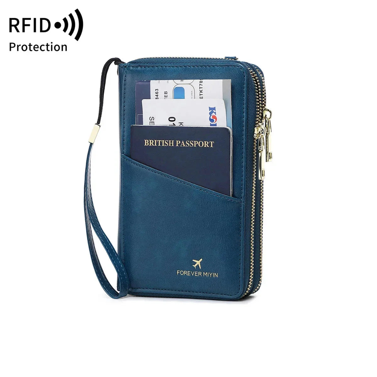 Sophia | RFID Blocking Passport Holder Travel Wallet with Strap