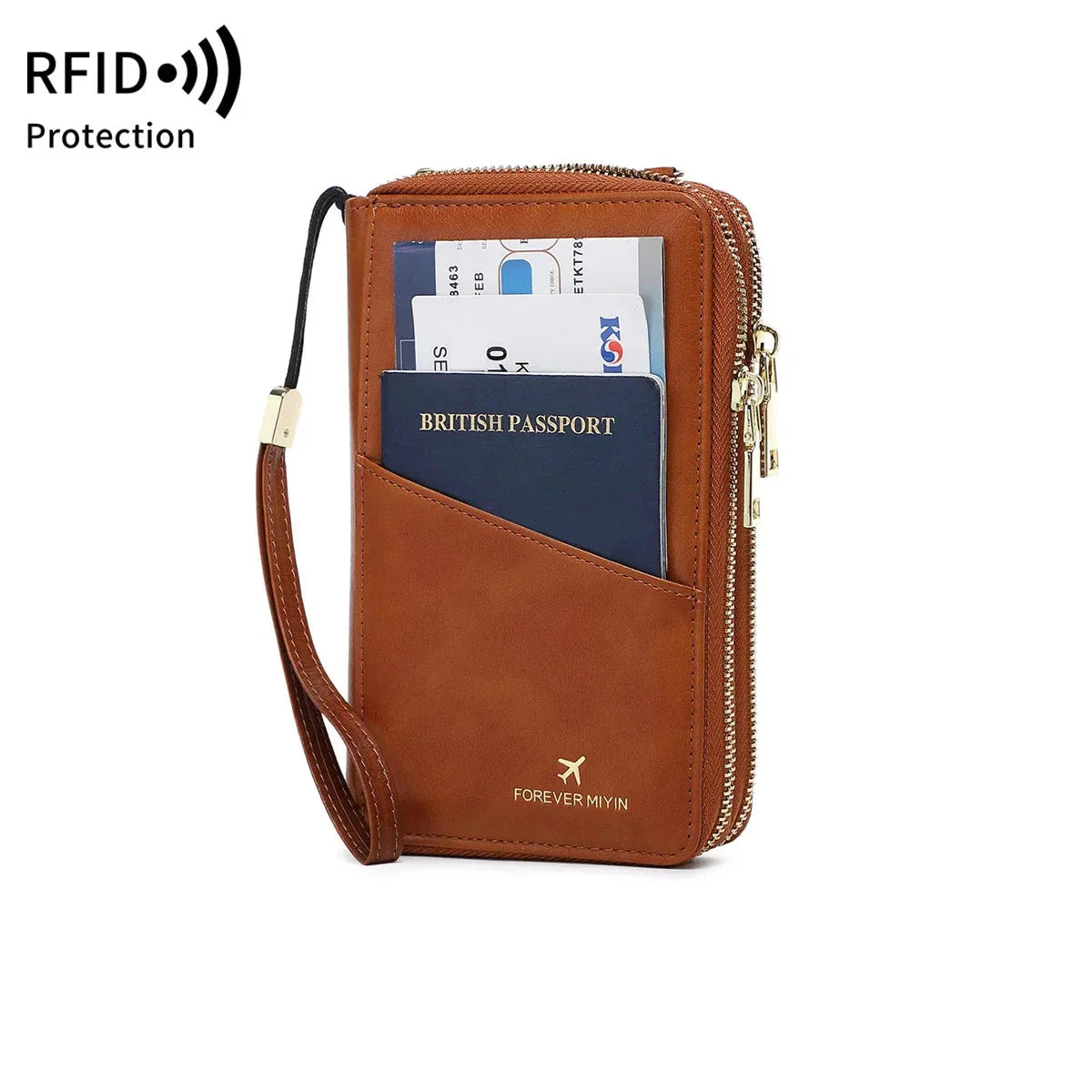 Sophia | RFID Blocking Passport Holder Travel Wallet with Strap