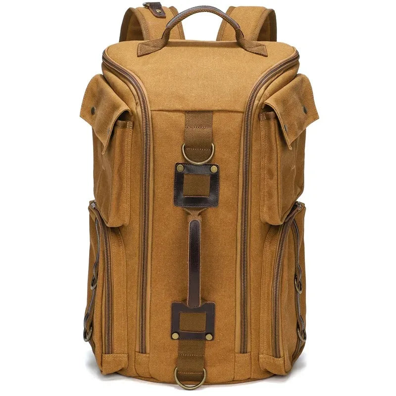 Men's Spacious Canvas Travel Hiking Carry On Rucksack Laptop Backpack