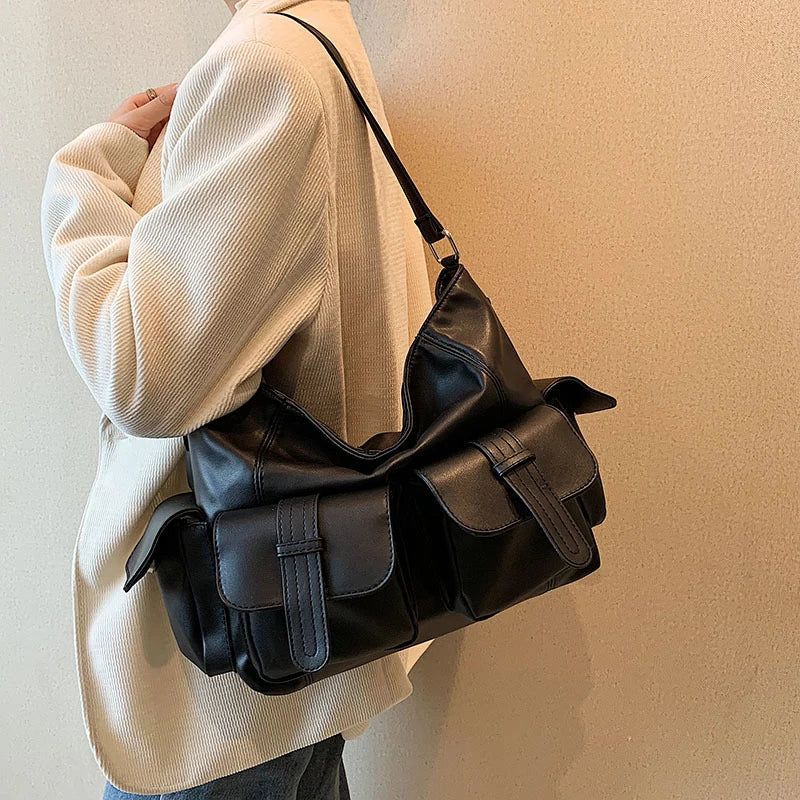 Victoria | Women's Large Capacity Punk Motorcycle Leather Crossbody Messenger Bag