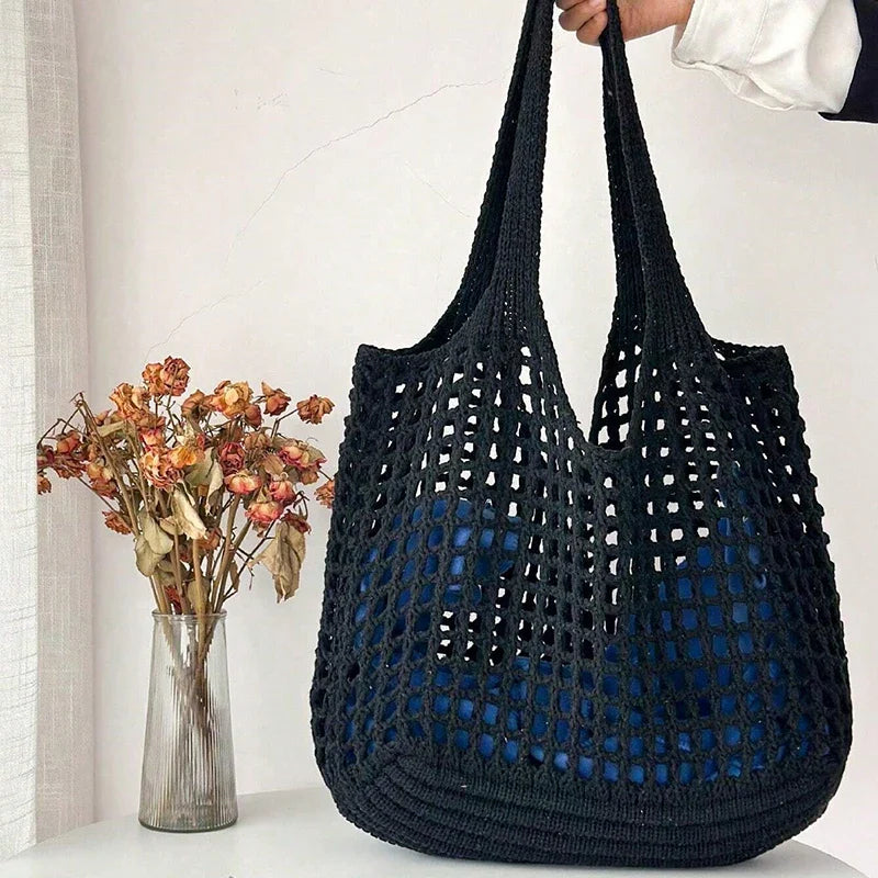 Women’s Crochet Tote Bag Spacious Hollow Knit Everyday Tote