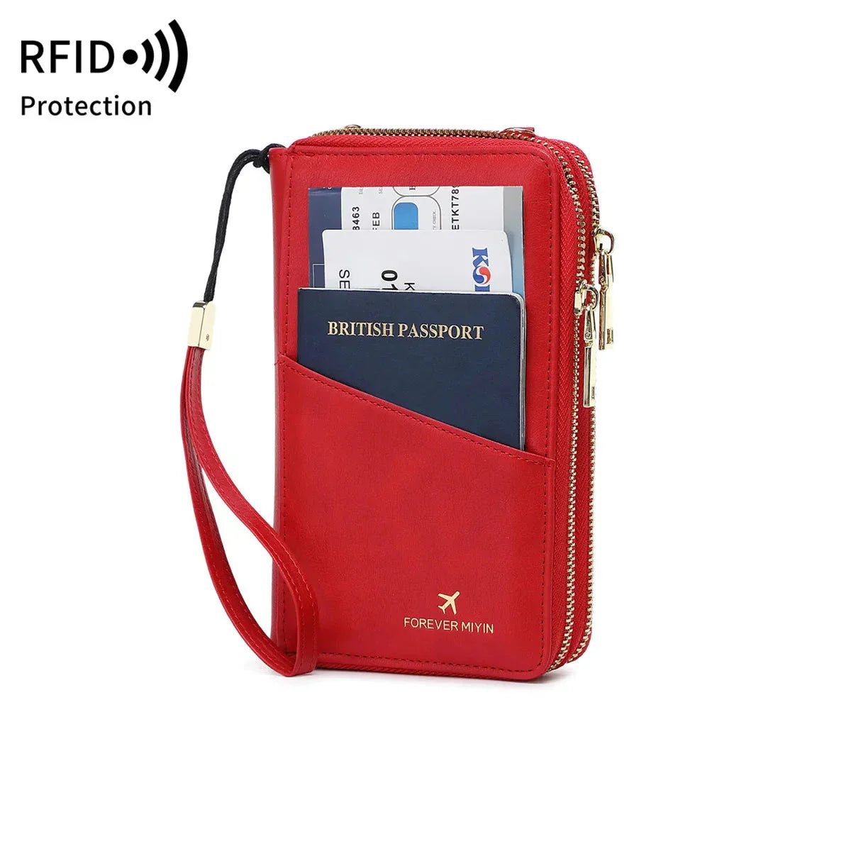 Sophia | RFID Blocking Passport Holder Travel Wallet with Strap