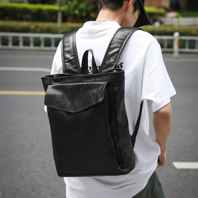 Men's Stylish Waterproof PU Leather Travel Backpack