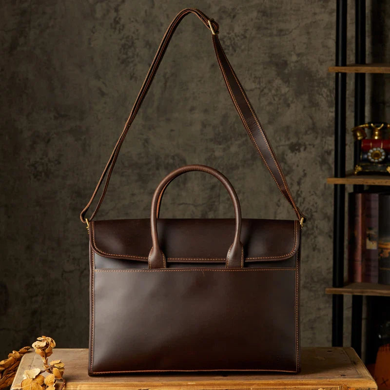 Men's Genuine Leather Business Briefcase Crossbody Messenger Bag