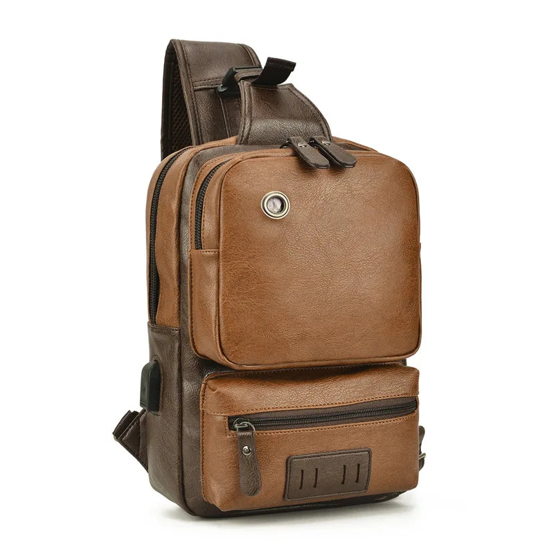 Adam | Men's PU Leather Crossbody Sling Travel Bag with Charging Port