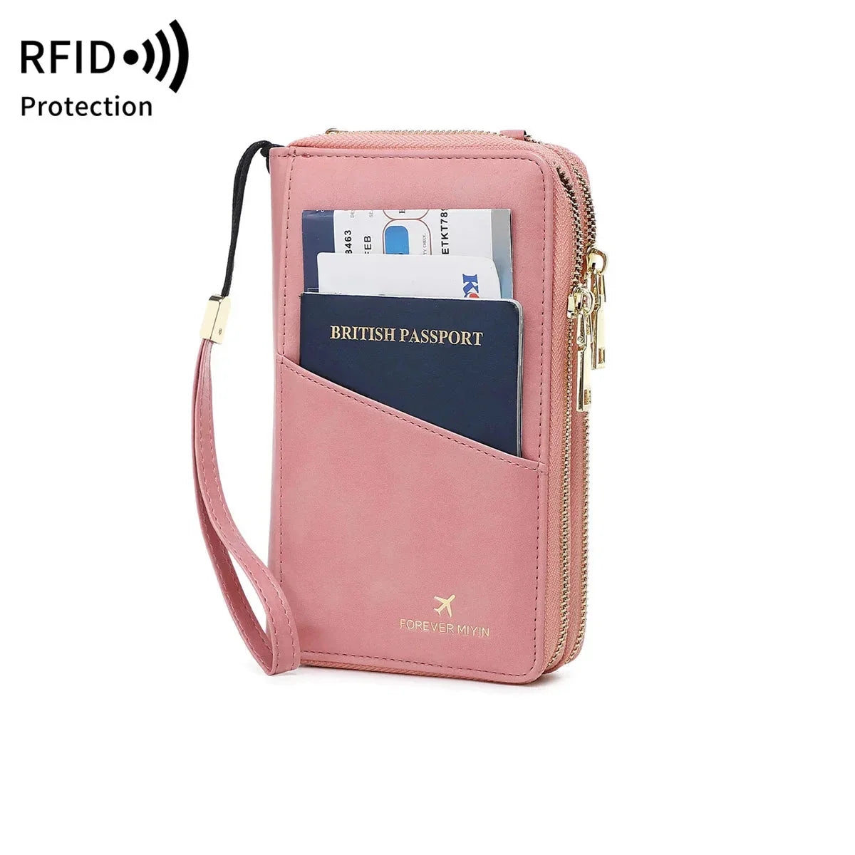 Sophia | RFID Blocking Passport Holder Travel Wallet with Strap