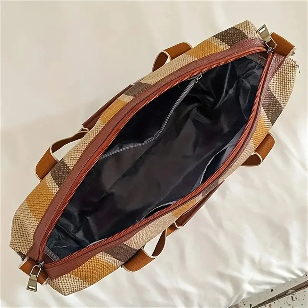 Eleanor | Vintage Canvas Colourblock Stripes Overnight Travel Duffle Bag