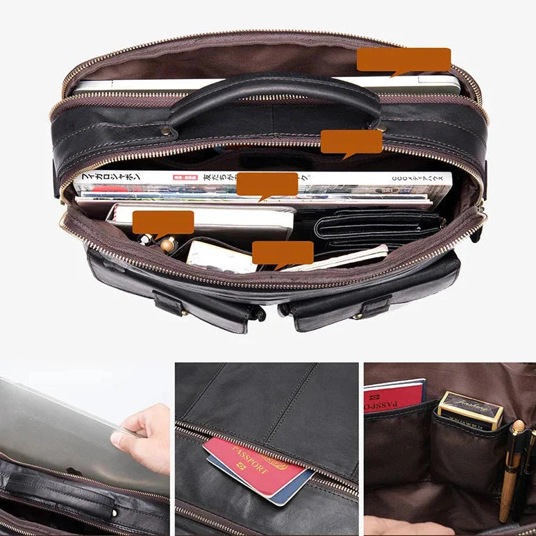 Alexander | Men's Genuine Leather Briefcase Crossbody Messenger Travel Handbag