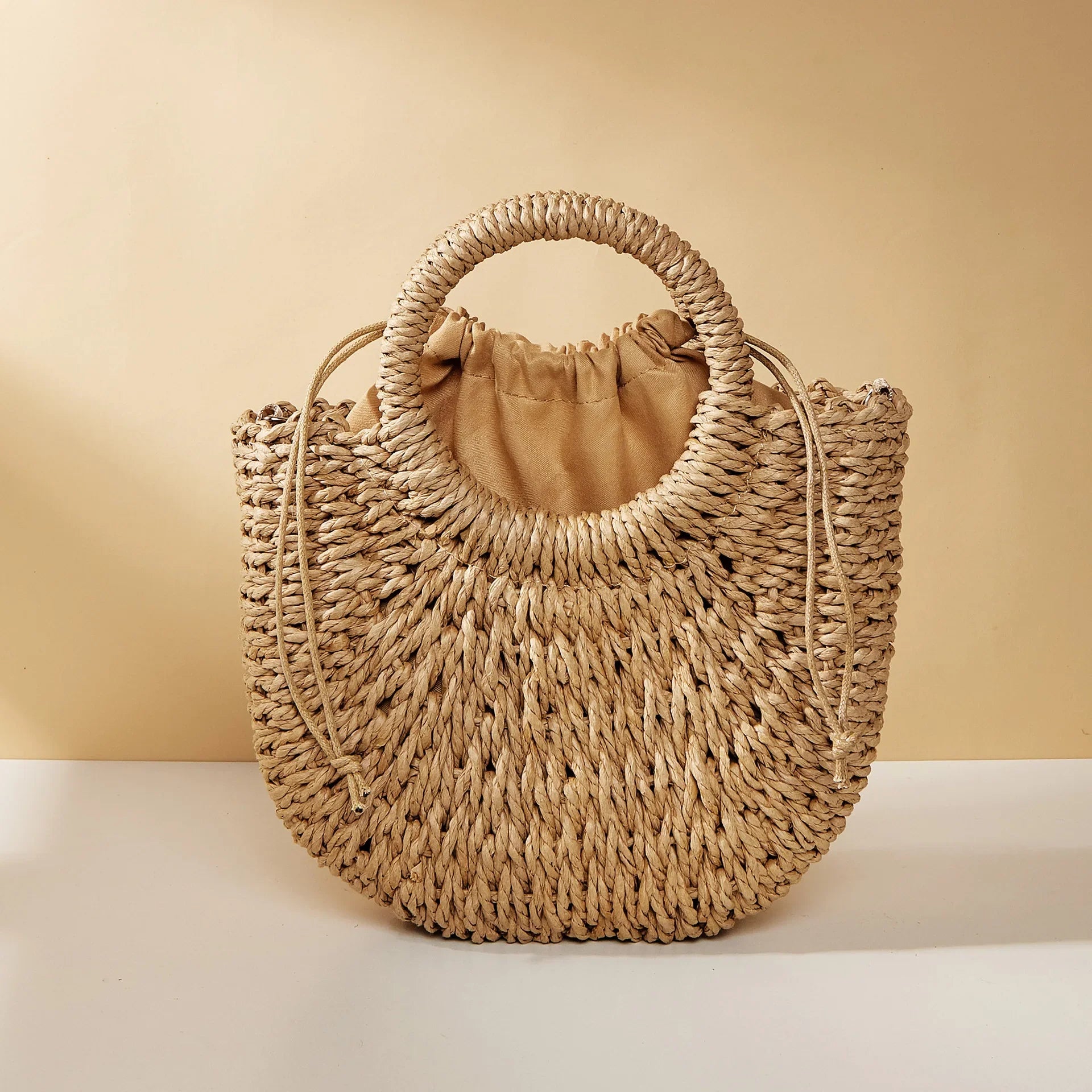 Women’s Straw Crossbody Handbag Half-Moon Style with Dual Handles