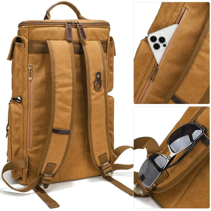 Men's Spacious Canvas Travel Hiking Carry On Rucksack Laptop Backpack