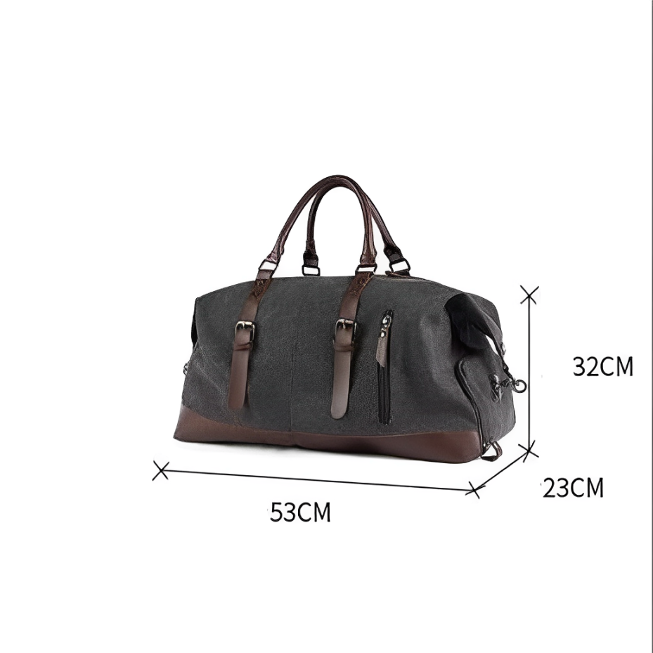Men's Vintage Graphite Canvas and Brown Leather Weekender Travel Garment Duffle Bag