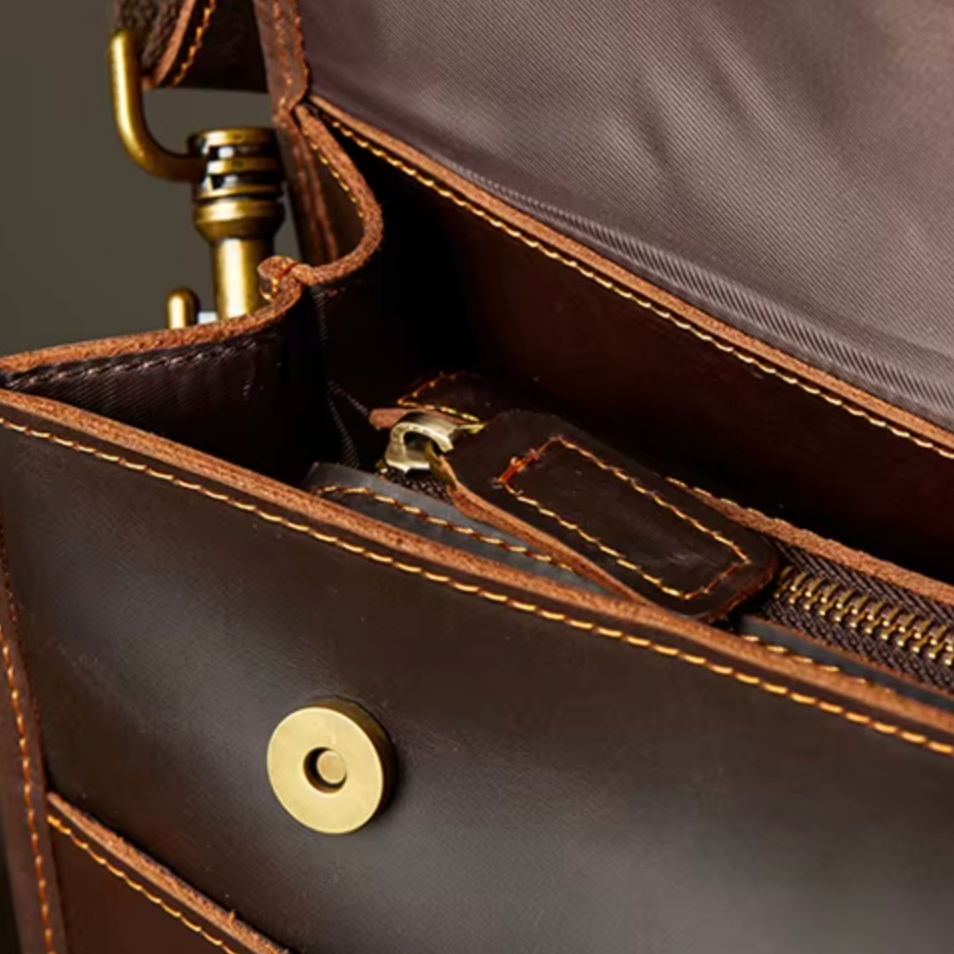 Men's Genuine Leather Business Briefcase Crossbody Messenger Bag