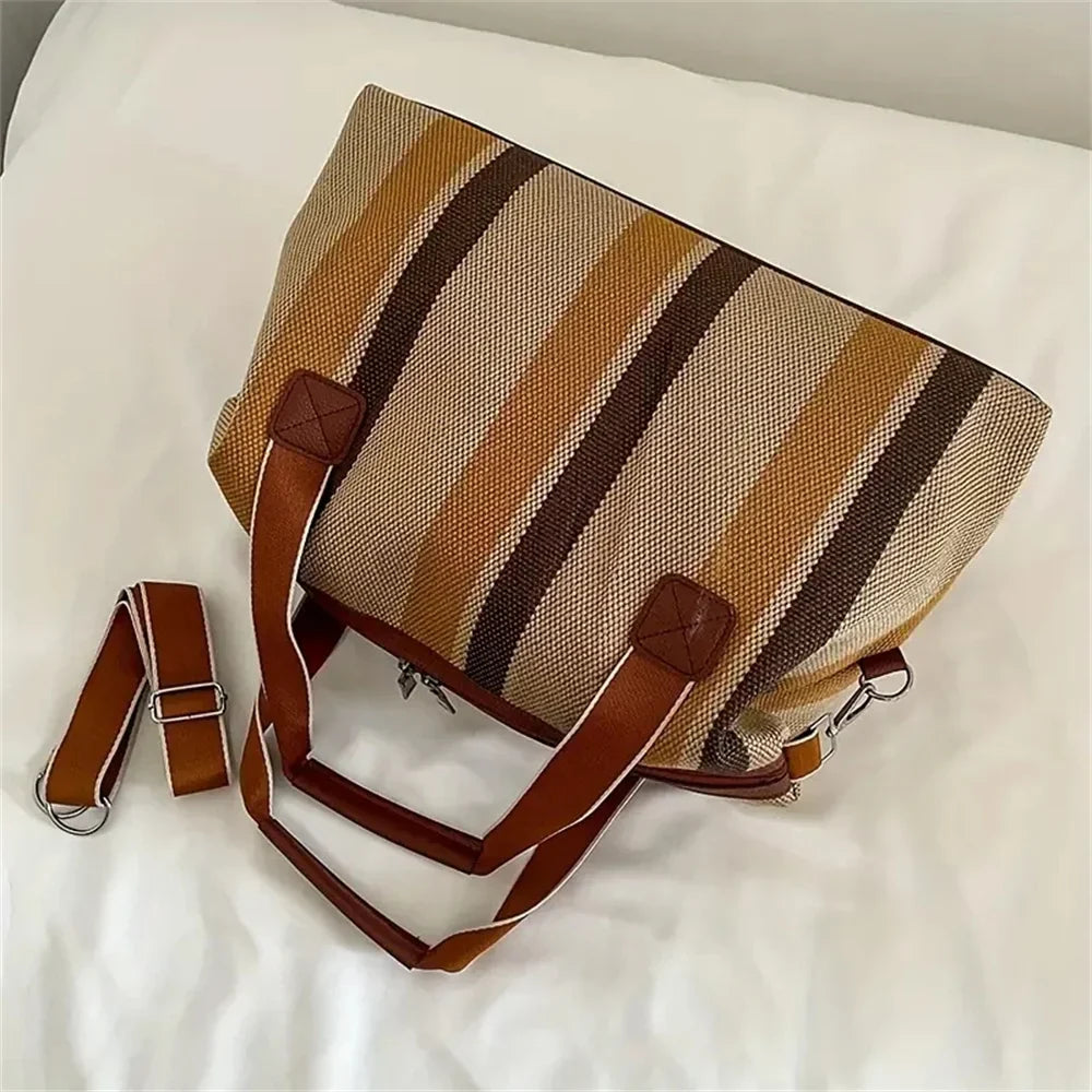 Eleanor | Vintage Canvas Colourblock Stripes Overnight Travel Duffle Bag