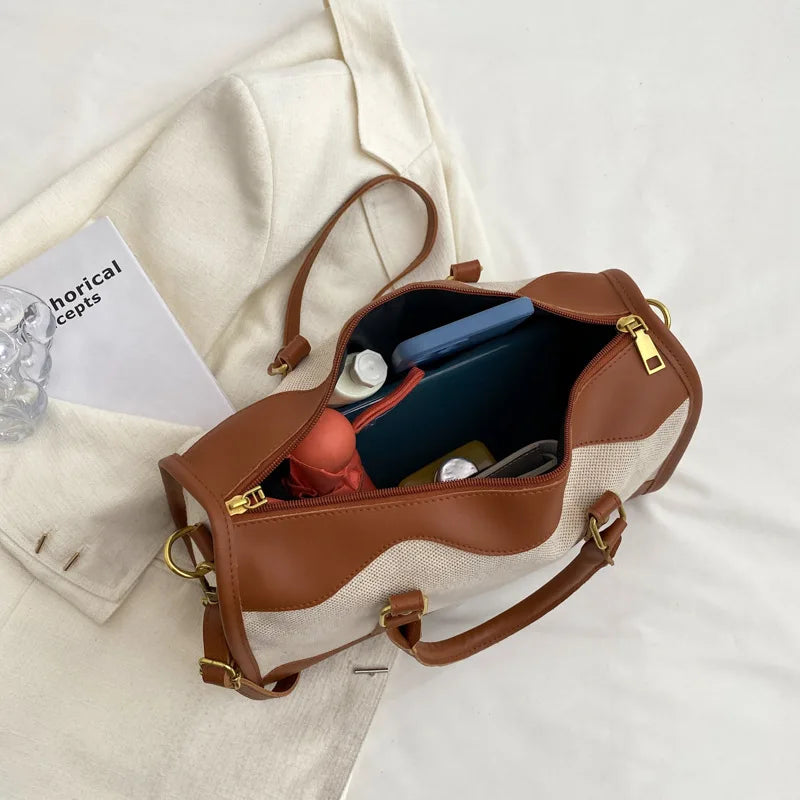 Emma | Vintage Canvas Weekender Travel Garment Duffle Bag with Colour Contrast