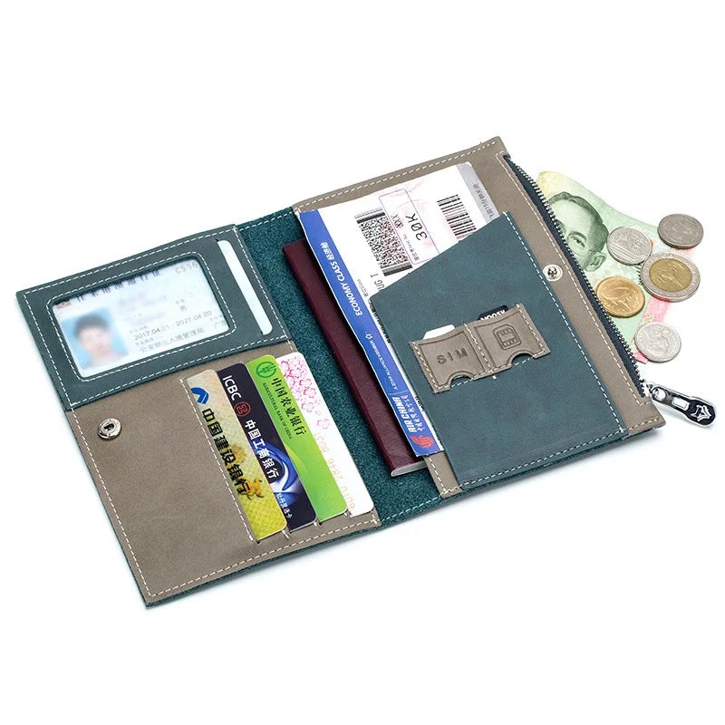 Men's Genuine Leather Anti-Theft Passport Holder Travel Wallet