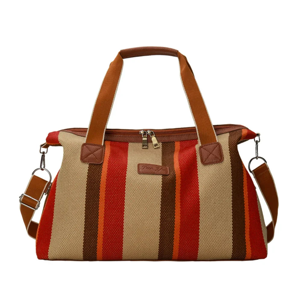 Eleanor | Vintage Canvas Colourblock Stripes Overnight Travel Duffle Bag