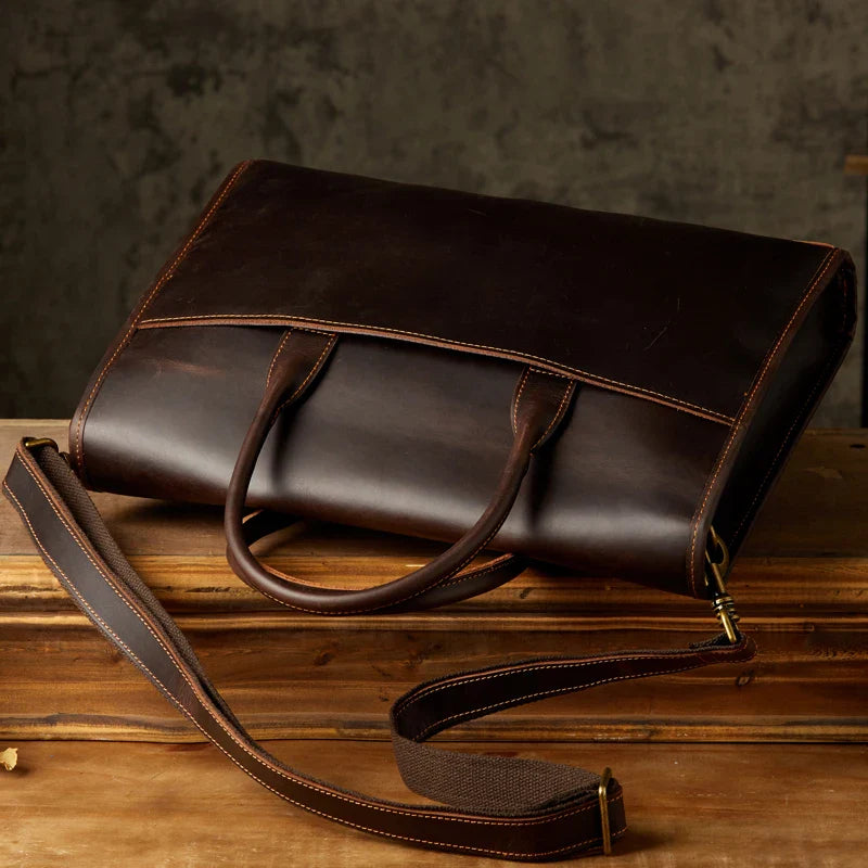 Men's Genuine Leather Business Briefcase Crossbody Messenger Bag