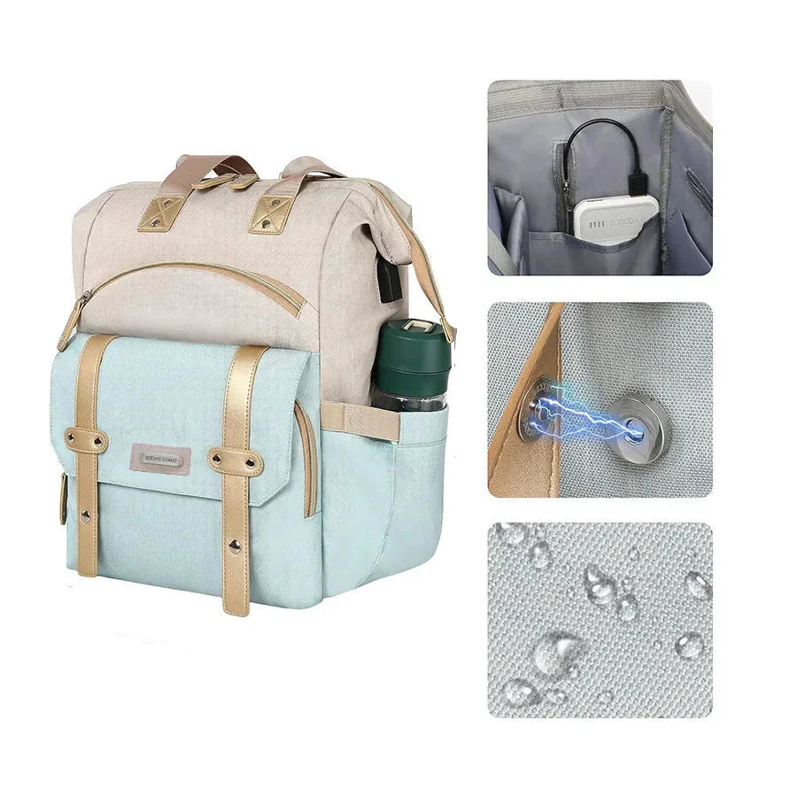 Grace | Women's Oxford Fabric Large Travel Laptop Backpack with USB Charging Port