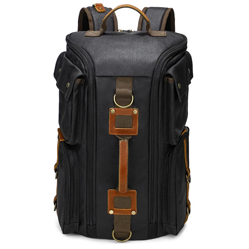 Men's Spacious Canvas Travel Hiking Carry On Rucksack Laptop Backpack