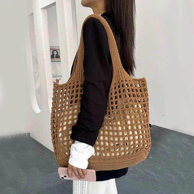 Women’s Crochet Tote Bag Spacious Hollow Knit Everyday Tote