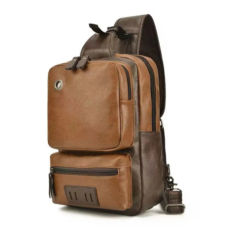 Adam | Men's PU Leather Crossbody Sling Travel Bag with Charging Port