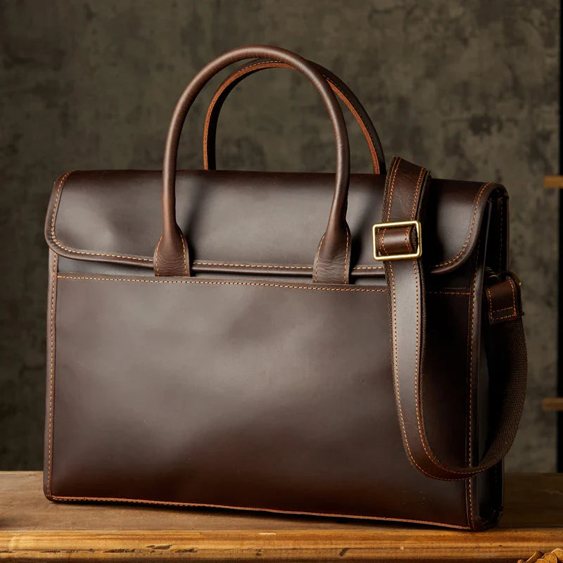 Men's Genuine Leather Business Briefcase Crossbody Messenger Bag